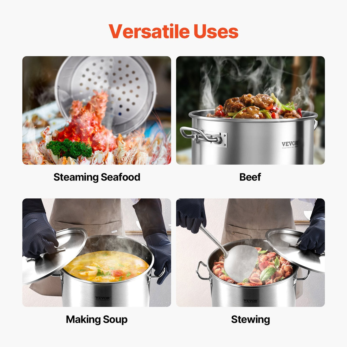 VEVOR Stainless Steel Stockpot, 36 Quart Cooking Pots, Cookware Sauce