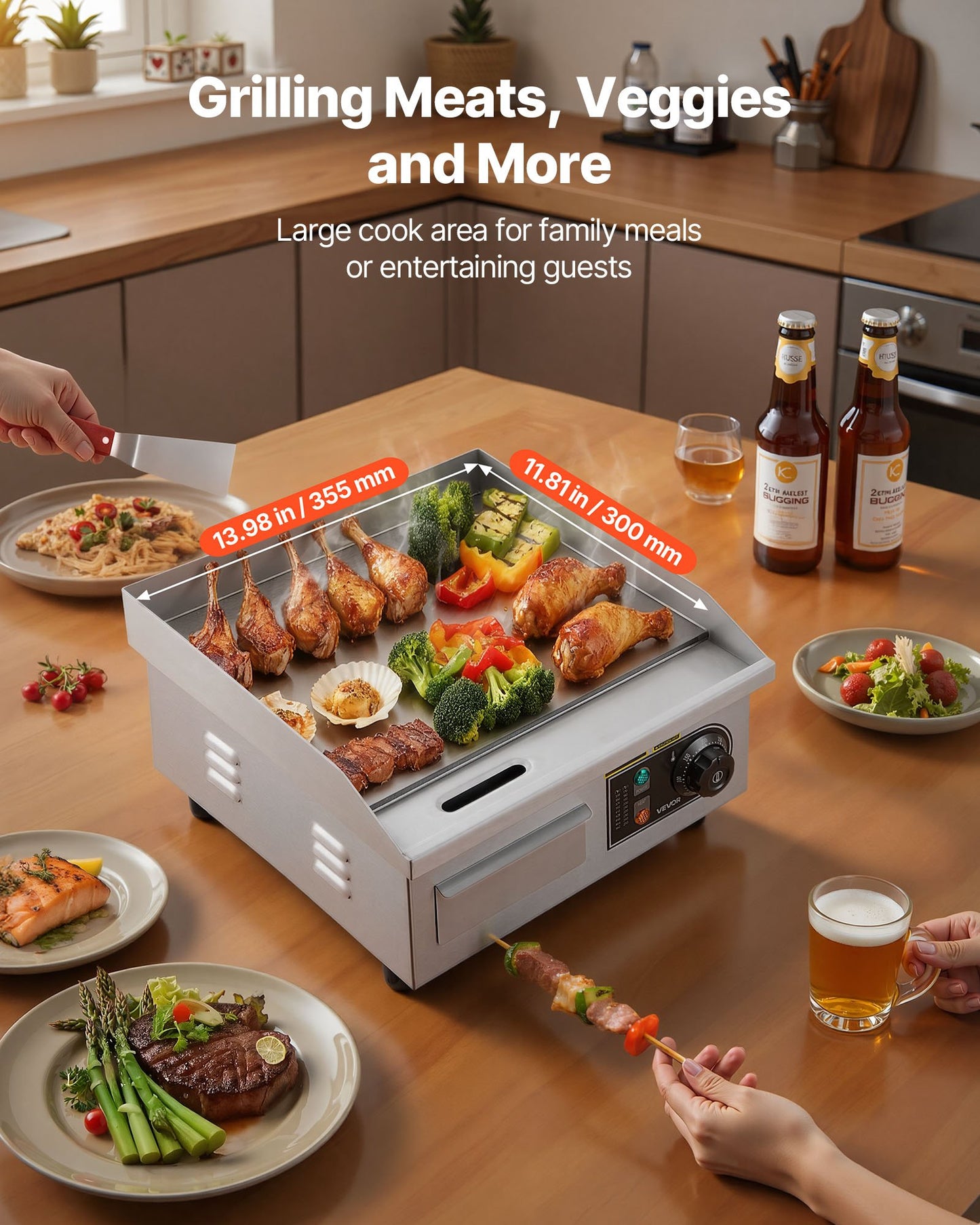 Commercial Electric Griddle, 355 x 300 mm, 2000W, 50-300°C Adjustable