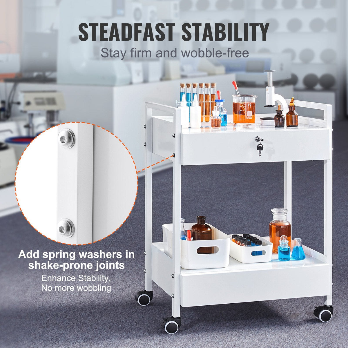 VEVOR Lab Cart, 2 Tiers Stainless Steel Utility Cart, Medical Cart