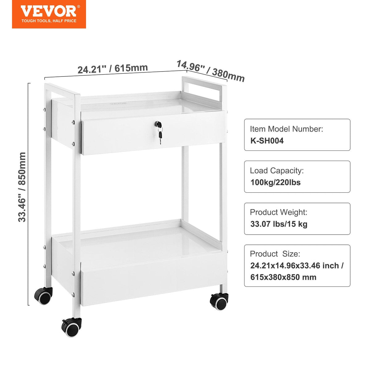 VEVOR Lab Cart, 2 Tiers Stainless Steel Utility Cart, Medical Cart