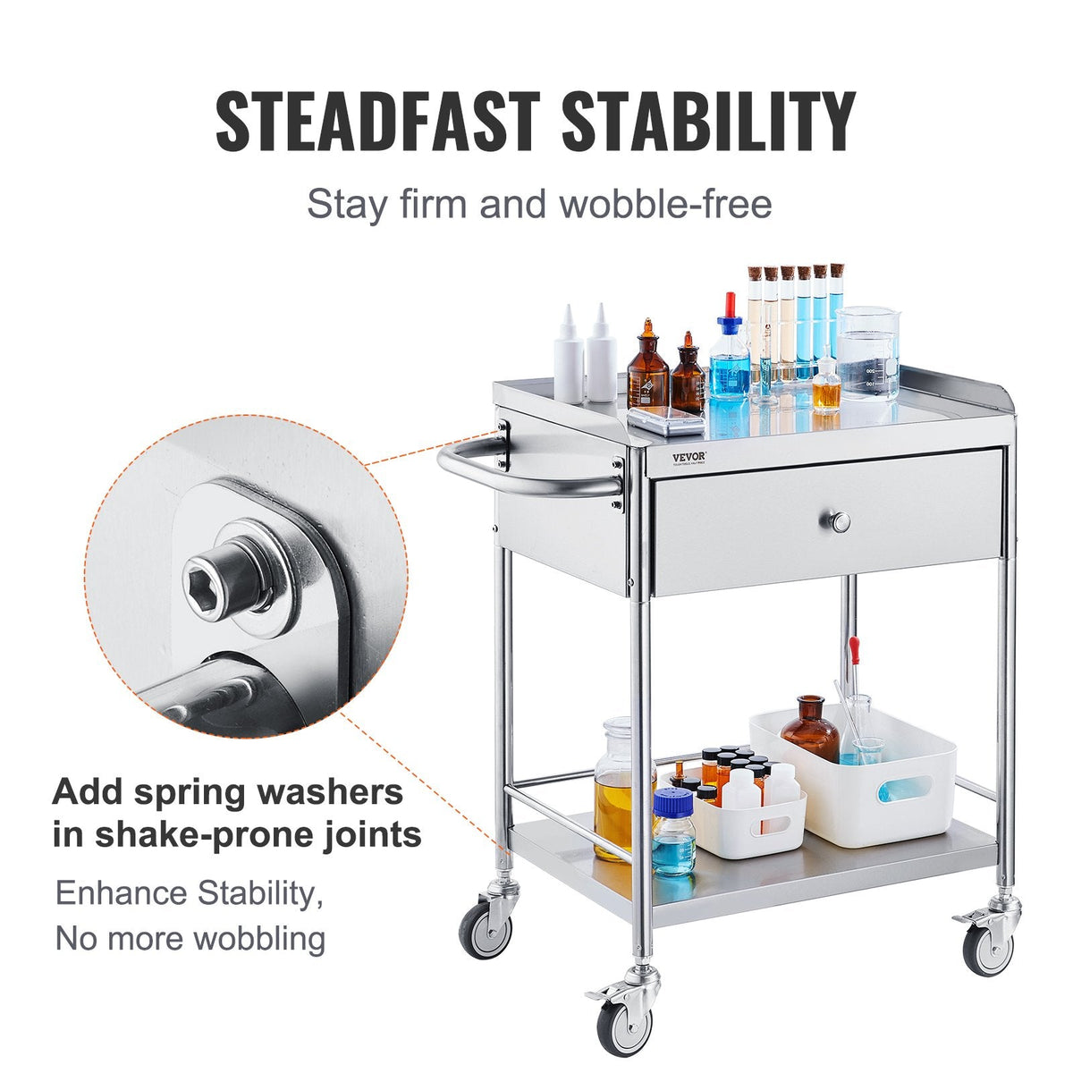 VEVOR Medical Cart, 2 Layers Stainless Steel Cart 99.8 kg Weight