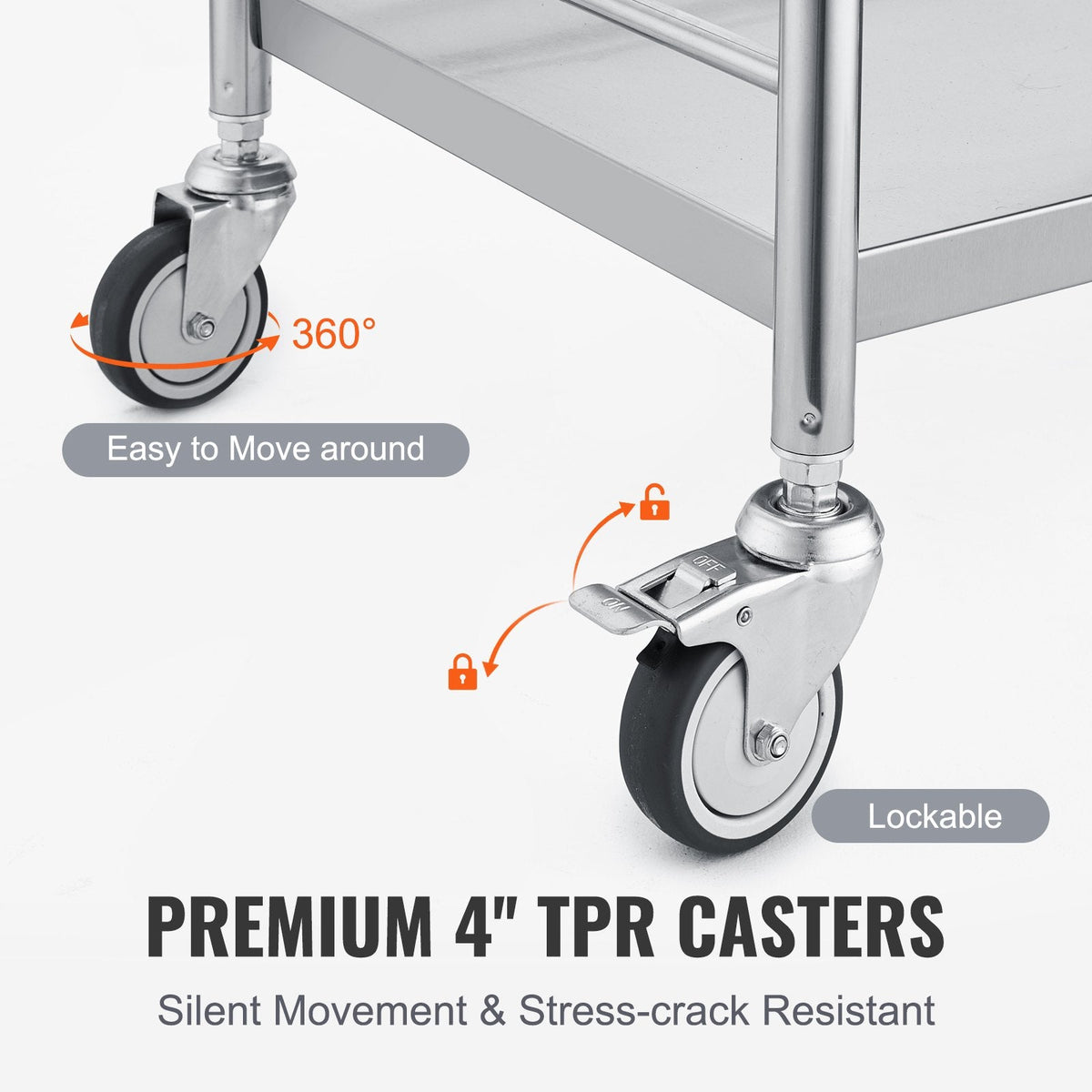 VEVOR Medical Cart, 2 Layers Stainless Steel Cart 99.8 kg Weight