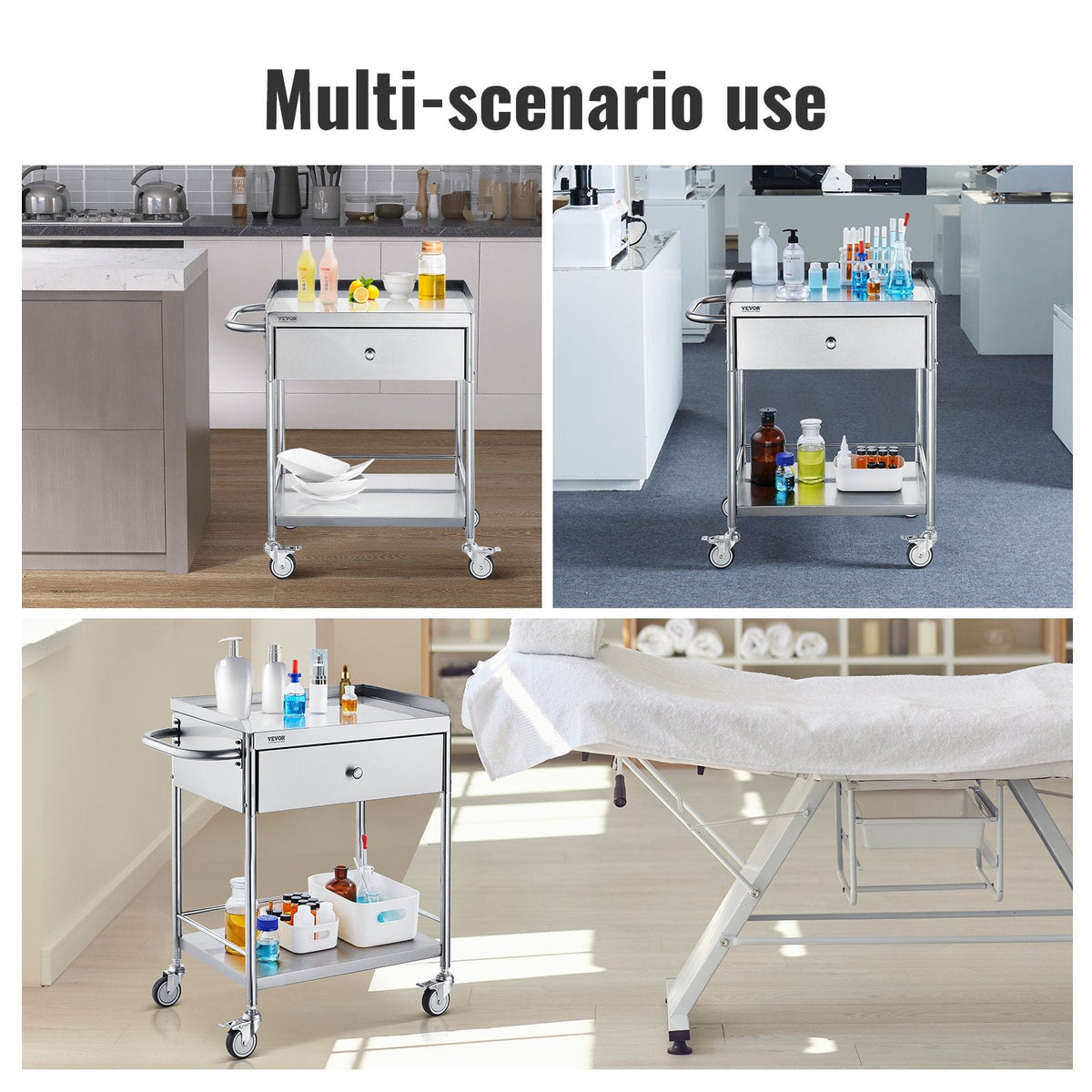 VEVOR Medical Cart, 2 Layers Stainless Steel Cart 99.8 kg Weight