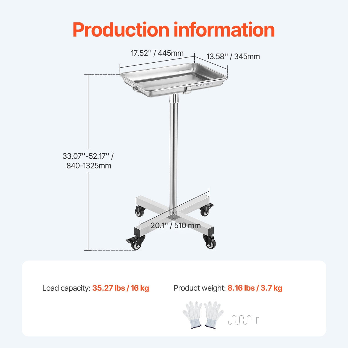 VEVOR Mayo Stand, Stainless Steel Mayo Tray, Load Capacity up to 35