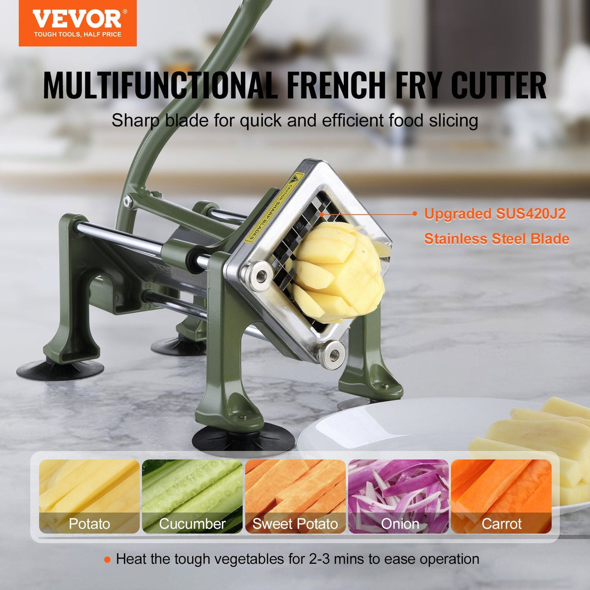 VEVOR French Fry Cutter, Potato Slicer with 1/2-Inch Stainless Steel