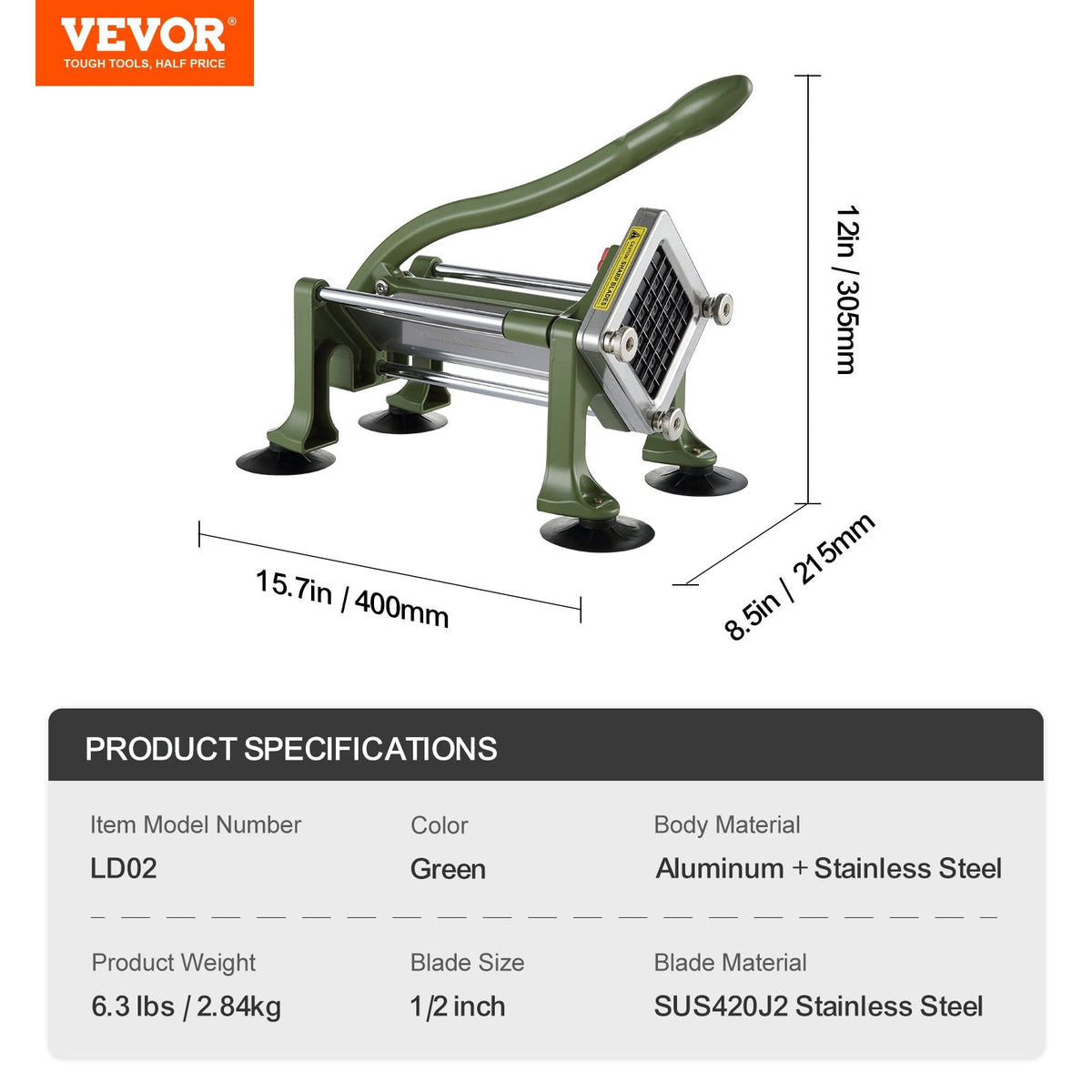 VEVOR French Fry Cutter, Potato Slicer with 1/2-Inch Stainless Steel