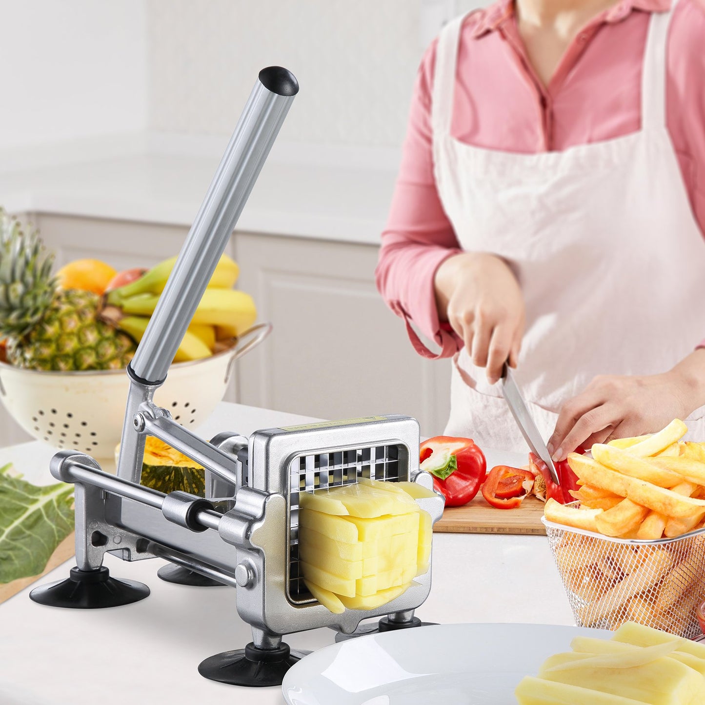 French Fry Cutter, Potato Slicer with 1/2-Inch and 3/8-Inch Stainless