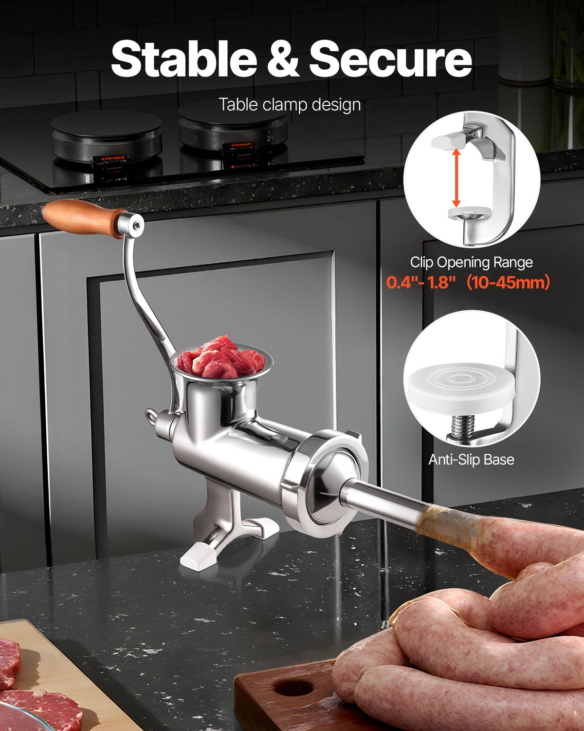 VEVOR Manual Meat Grinder, 304 Stainless Steel Hand Meat Grinder with