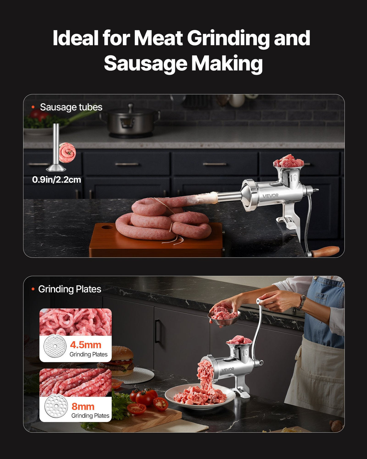 VEVOR Manual Meat Grinder, 304 Stainless Steel Hand Meat Grinder with