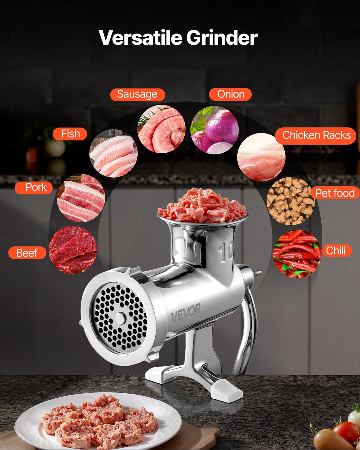 VEVOR Manual Meat Grinder, 304 Stainless Steel Hand Meat Grinder with