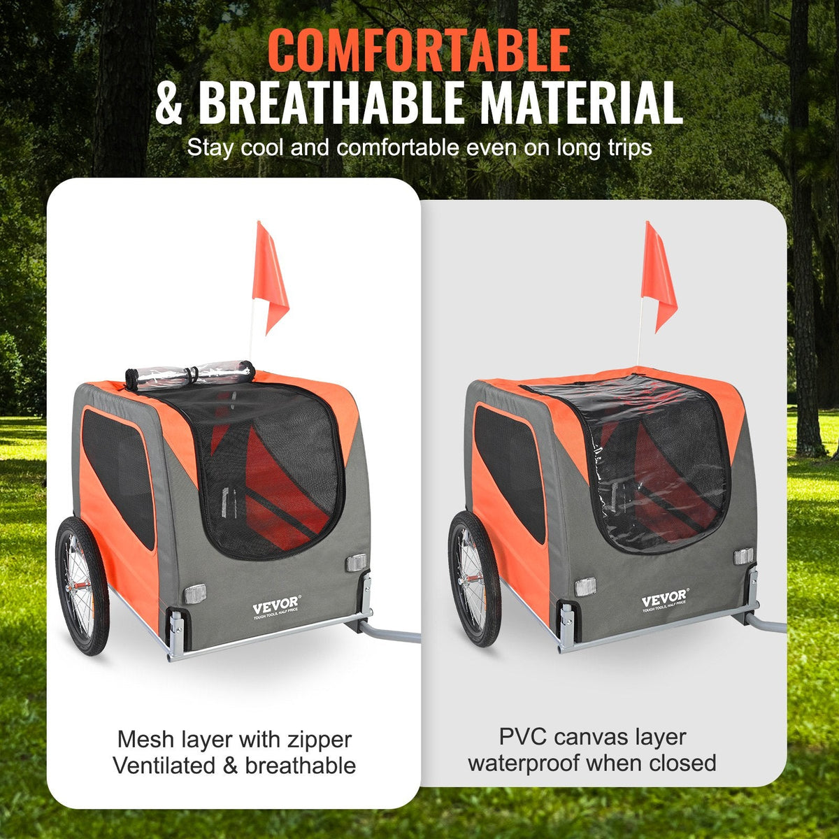 VEVOR Dog Bike Trailer, Supports up to 66 lbs, Pet Cart Bicycle