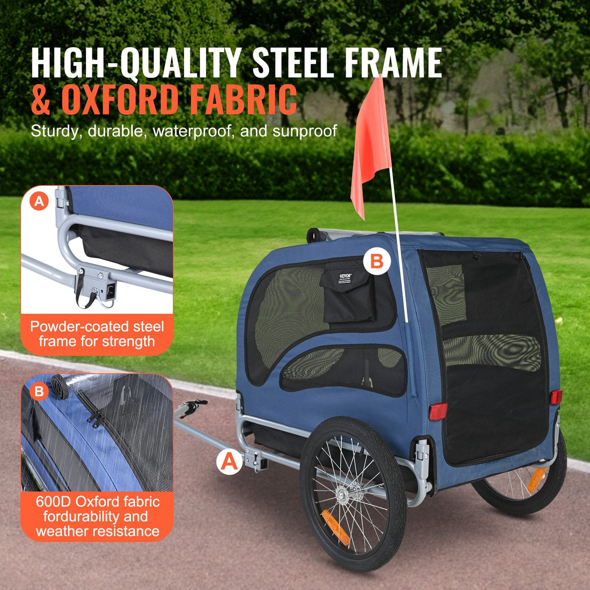 VEVOR Dog Bike Trailer, Supports up to 100 lbs, Pet Cart Bicycle
