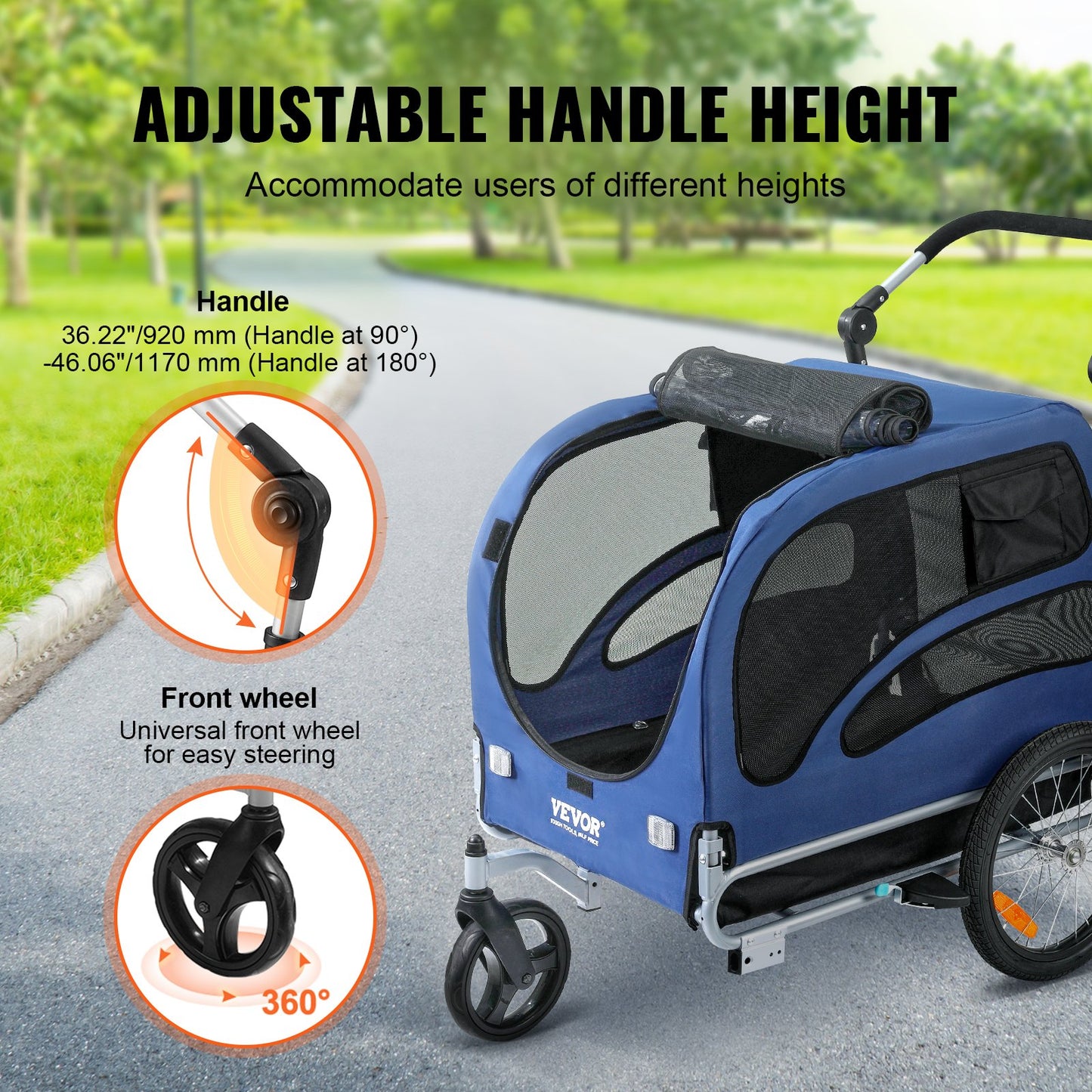 Dog Bike Trailer, Supports up to 100 lbs, 2-in-1 Pet Stroller Cart