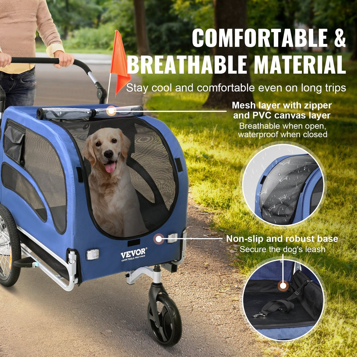 Dog Bike Trailer, Supports up to 100 lbs, 2-in-1 Pet Stroller Cart
