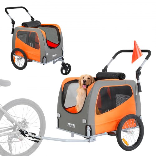 Dog Bike Trailer, Supports up to 66 lbs, 2-in-1 Pet Stroller Cart