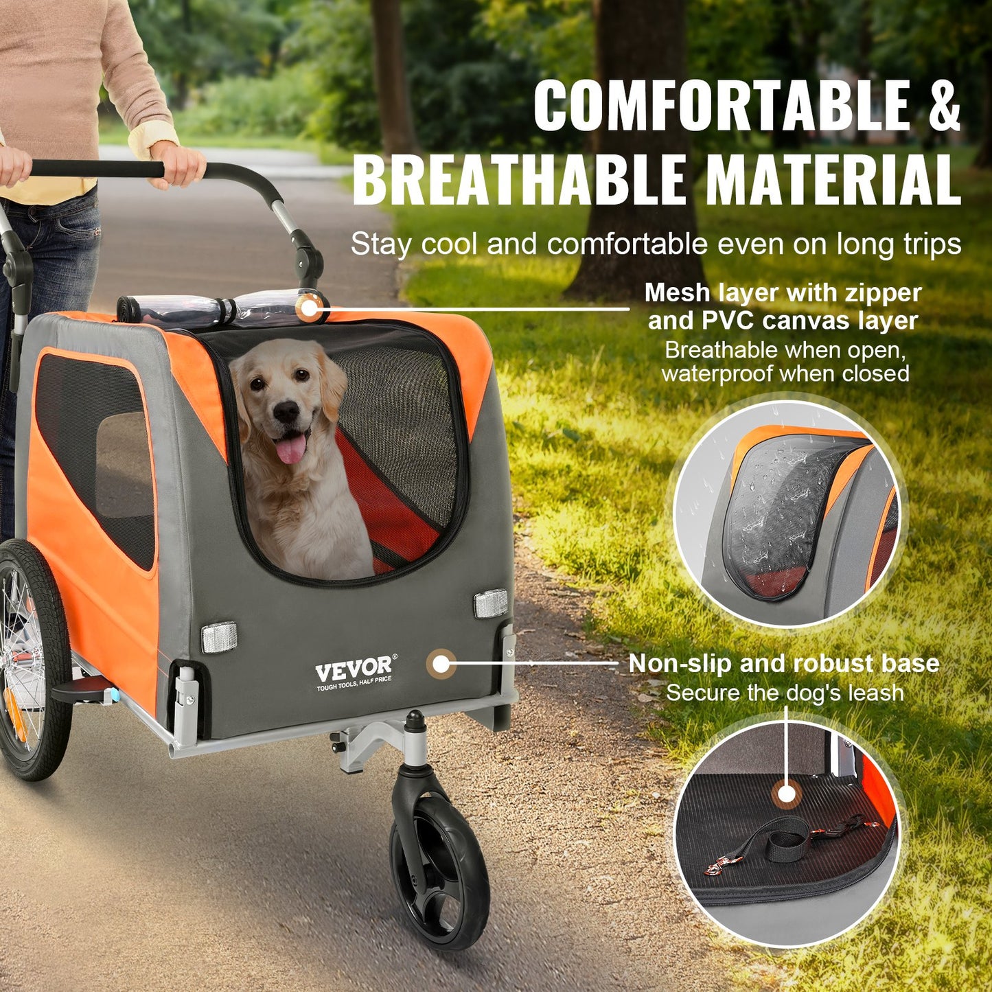 Dog Bike Trailer, Supports up to 66 lbs, 2-in-1 Pet Stroller Cart