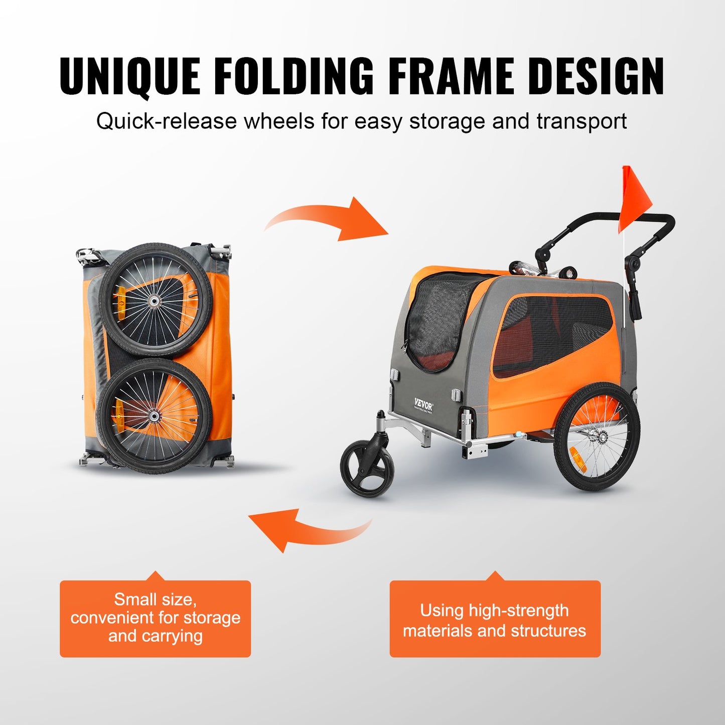 Dog Bike Trailer, Supports up to 66 lbs, 2-in-1 Pet Stroller Cart