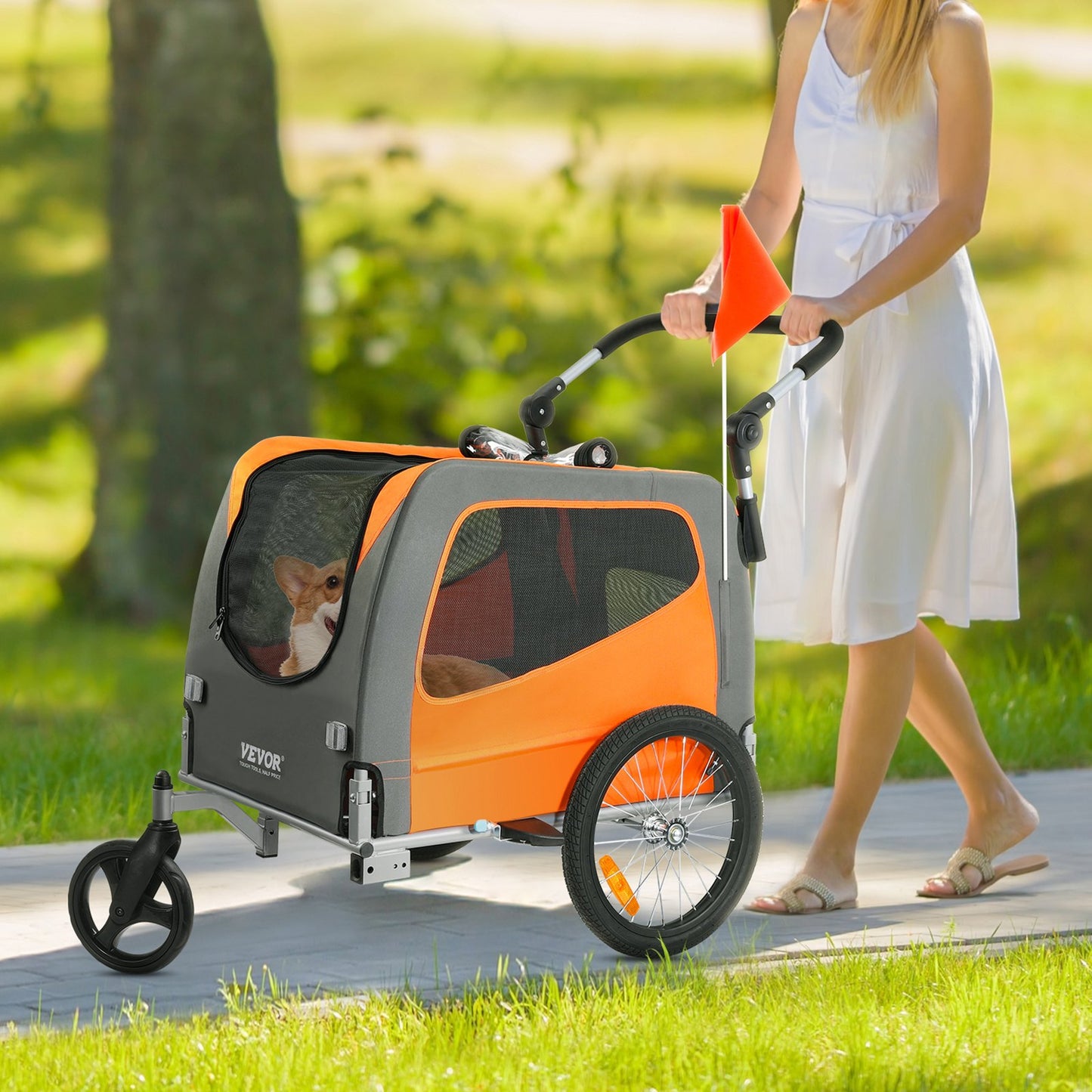 Dog Bike Trailer, Supports up to 66 lbs, 2-in-1 Pet Stroller Cart
