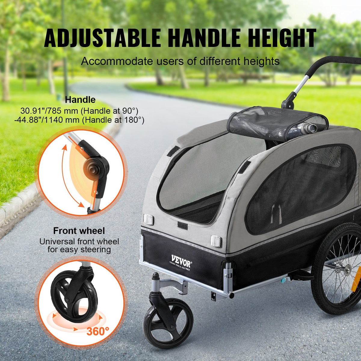 VEVOR Dog Bike Trailer, Supports up to 88 lbs, 2-in-1 Pet Stroller