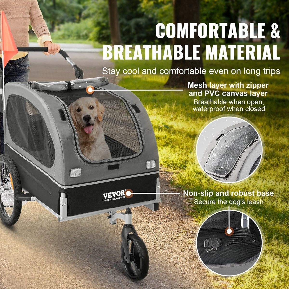 VEVOR Dog Bike Trailer, Supports up to 88 lbs, 2-in-1 Pet Stroller