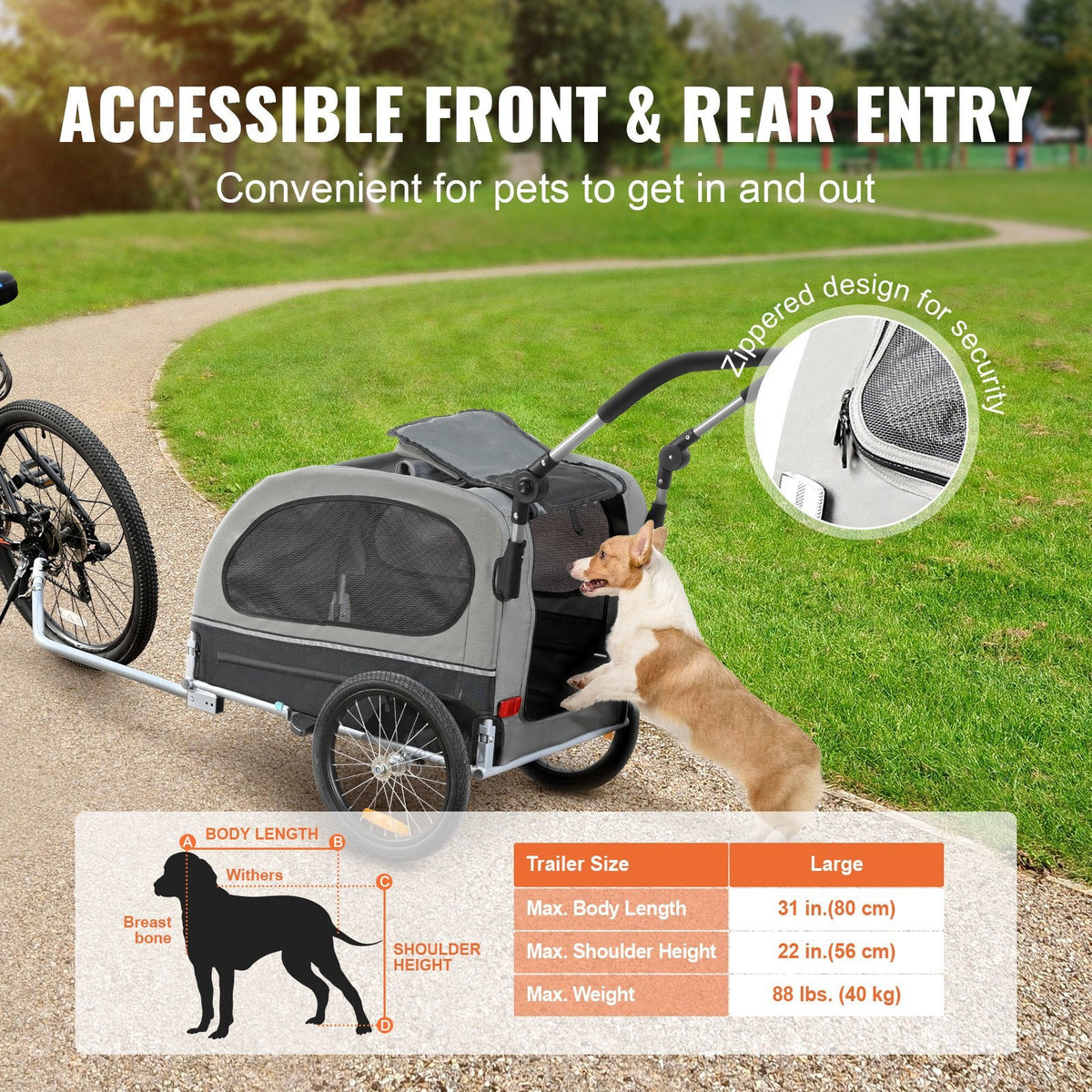 VEVOR Dog Bike Trailer, Supports up to 88 lbs, 2-in-1 Pet Stroller