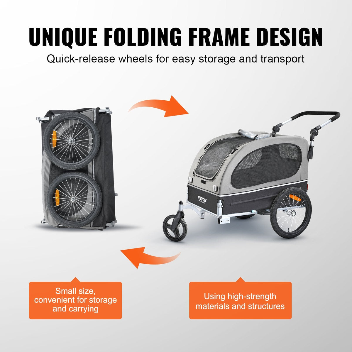 VEVOR Dog Bike Trailer, Supports up to 88 lbs, 2-in-1 Pet Stroller