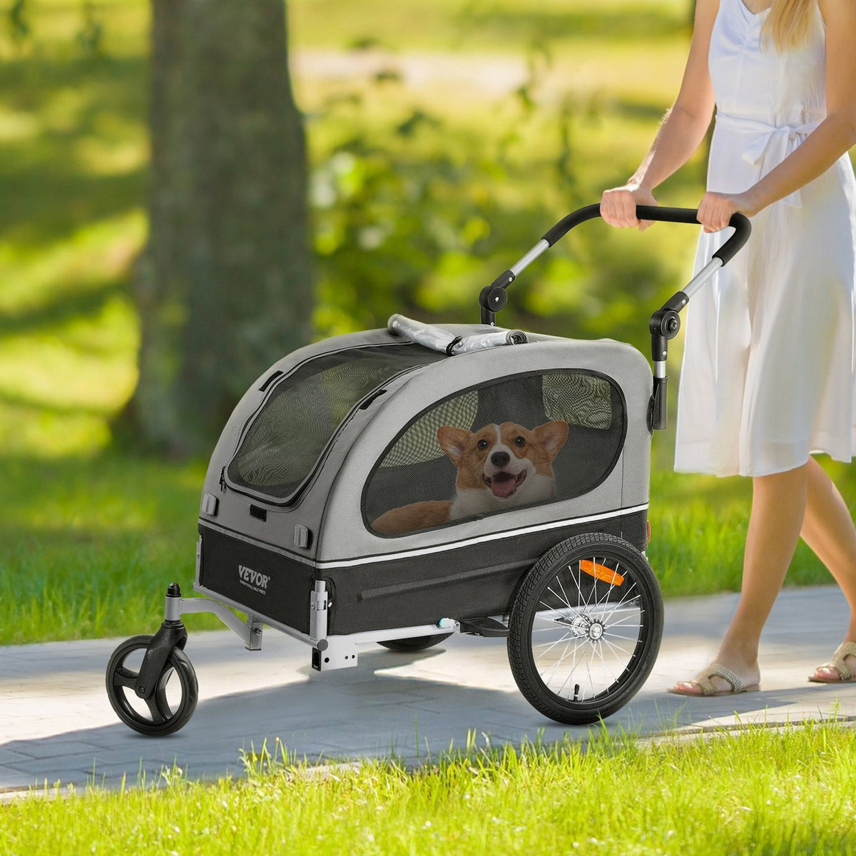 VEVOR Dog Bike Trailer, Supports up to 88 lbs, 2-in-1 Pet Stroller