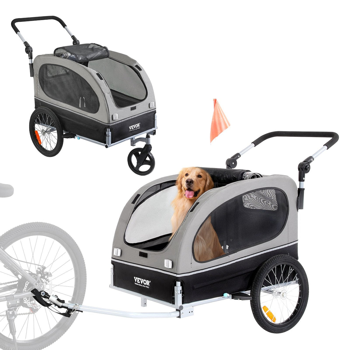 VEVOR Dog Bike Trailer, Supports up to 88 lbs, 2-in-1 Pet Stroller