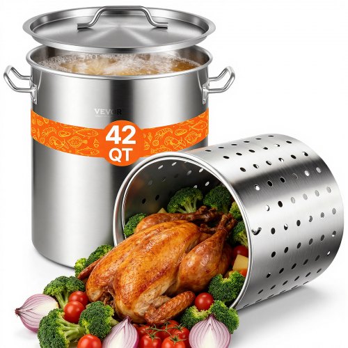 VEVOR Stainless Steel Stockpot, 42 Quart Large Cooking Pots, Cookware