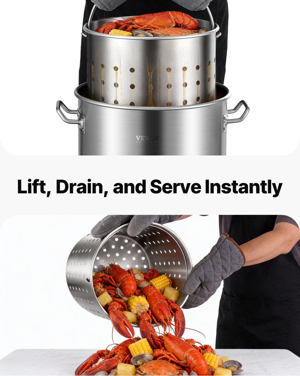 VEVOR Stainless Steel Stockpot, 42 Quart Large Cooking Pots, Cookware