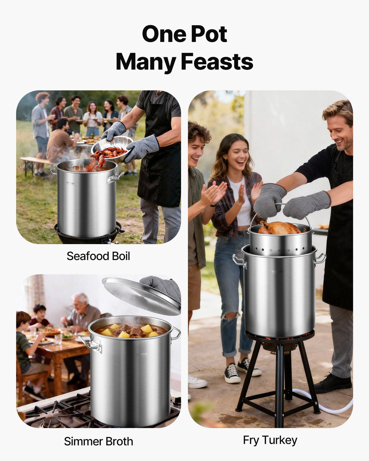 VEVOR Stainless Steel Stockpot, 42 Quart Large Cooking Pots, Cookware