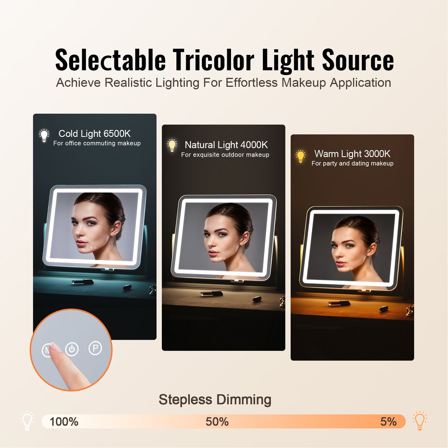 Vanity Mirror with Lights, Three Color Lighting Modes, Lighted Makeup