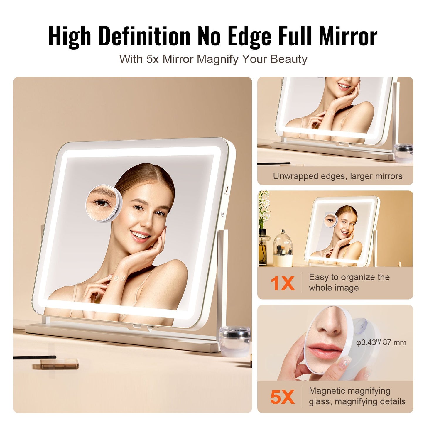 Vanity Mirror with Lights, Three Color Lighting Modes, Lighted Makeup
