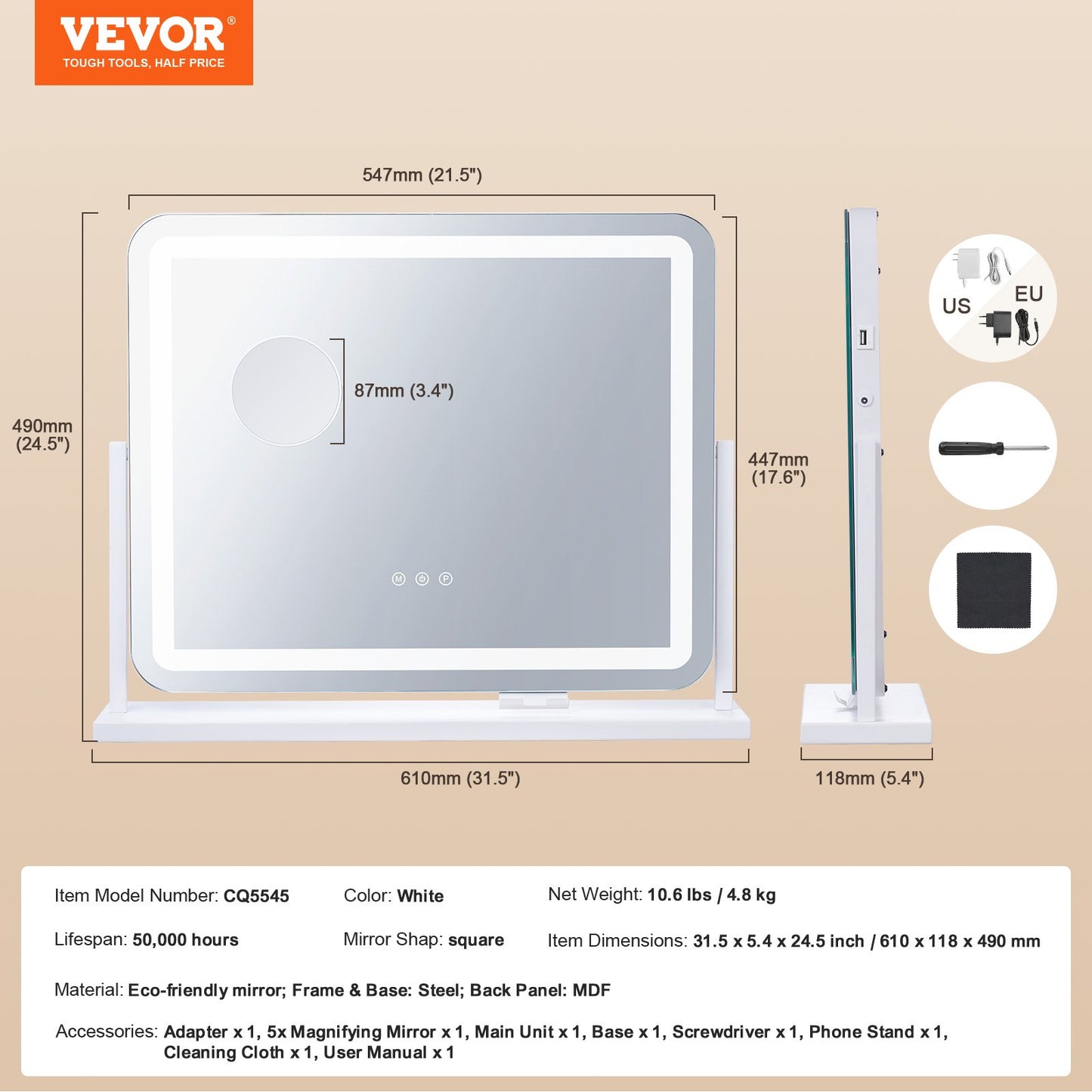 Vanity Mirror with Lights, Three Color Lighting Modes, Lighted Makeup