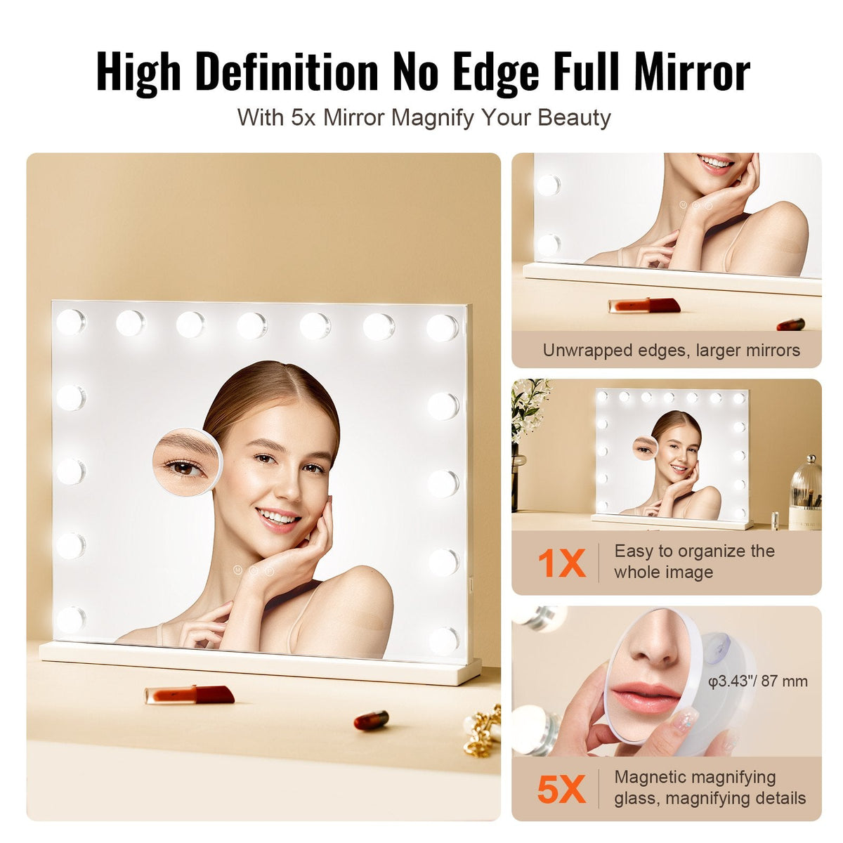 VEVOR Hollywood Vanity Mirror With Lights w/ USB Desktop Wall-mount