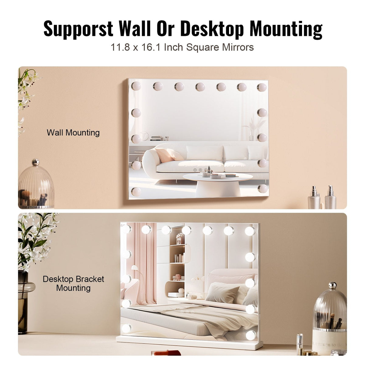 VEVOR Hollywood Vanity Mirror With Lights w/ USB Desktop Wall-mount