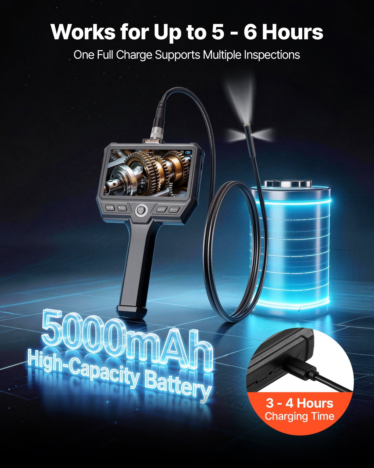 Triple Lens Endoscope with Light, 5in HD IPS Screen Industrial