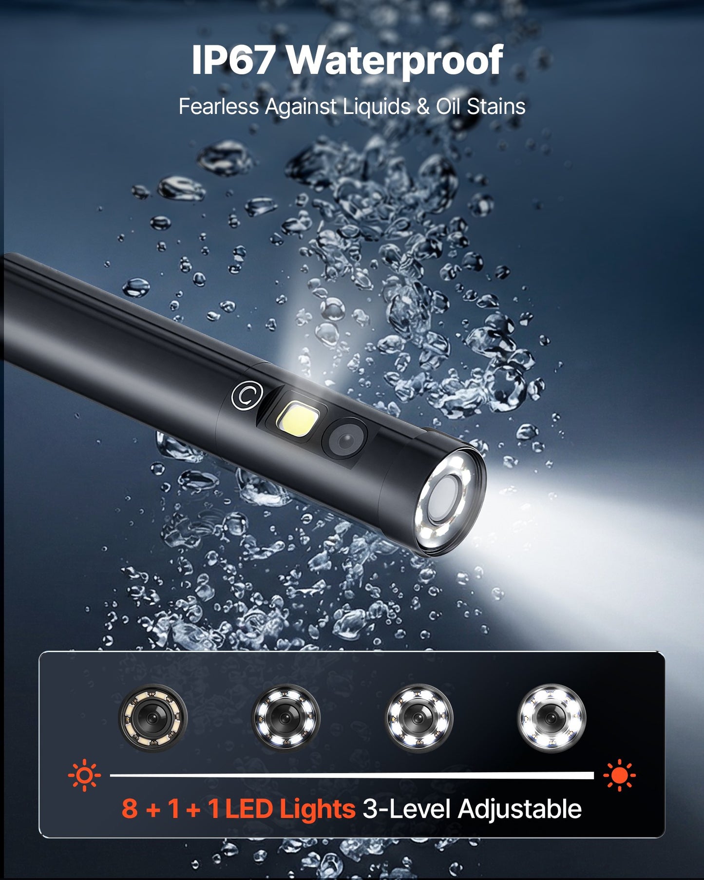 Triple Lens Endoscope with Light, 5in HD IPS Screen Industrial