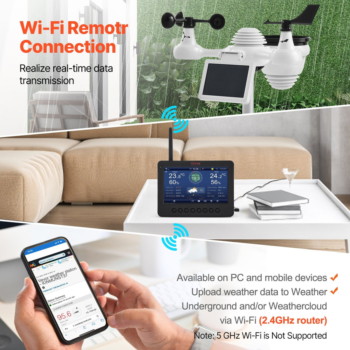 VEVOR 7-in-1 Wi-Fi Weather Station 186mm (7 in) TFT Display Wireless