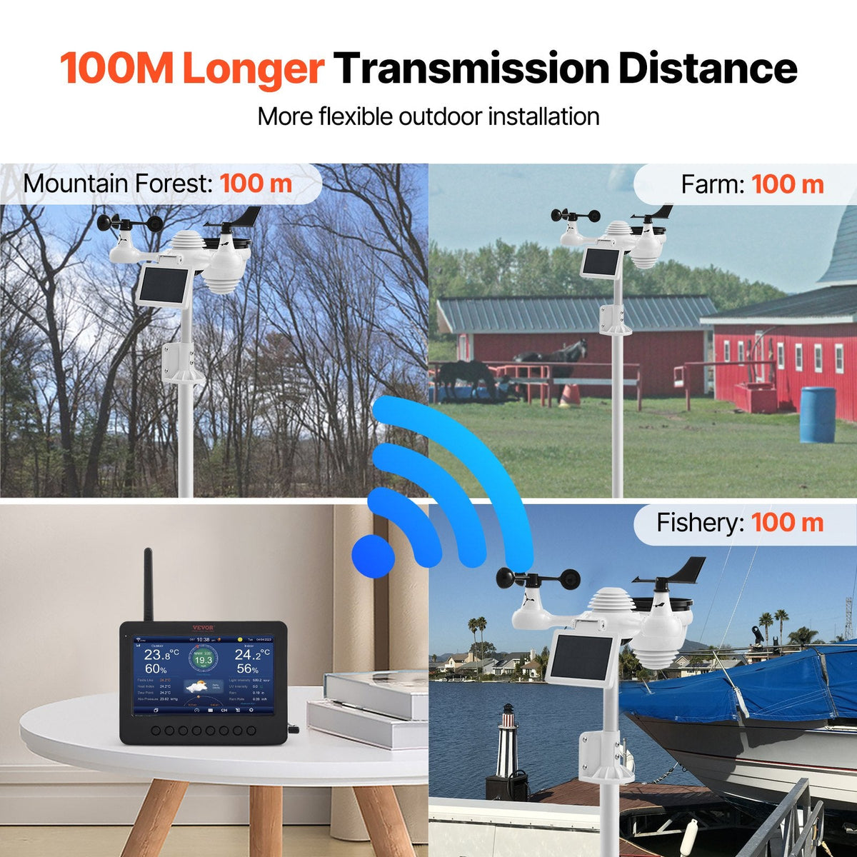 VEVOR 7-in-1 Wi-Fi Weather Station 186mm (7 in) TFT Display Wireless