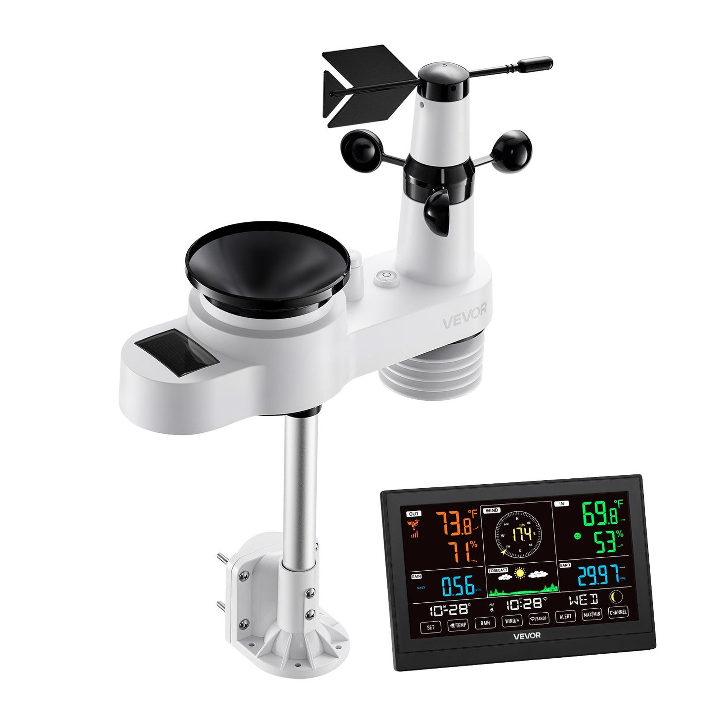 5-in-1 Wi-Fi Weather Station, 190.5 mm VA Display, Wireless Solar