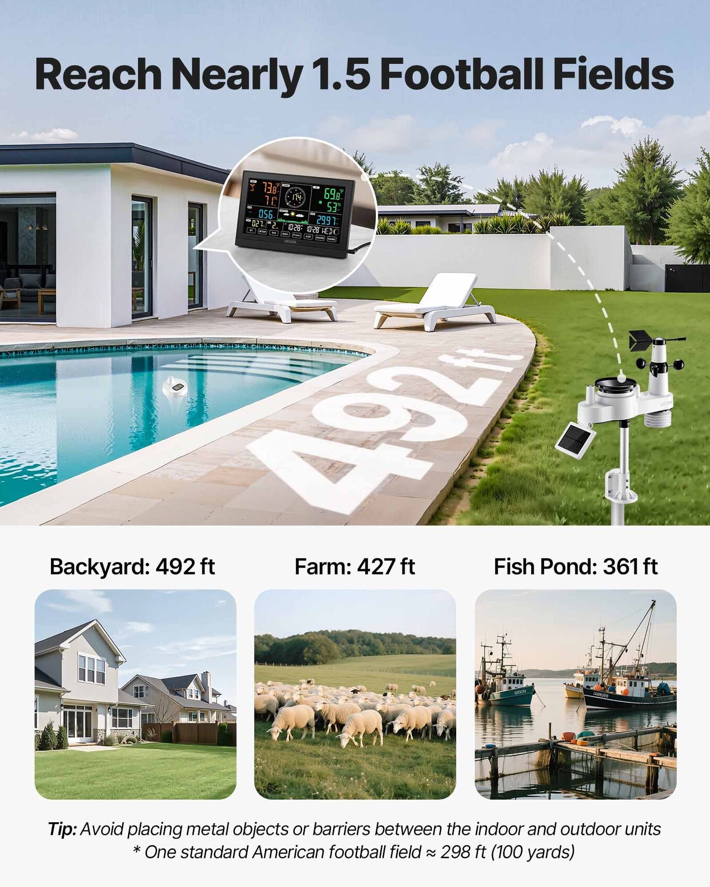 7-in-1 Wi-Fi Weather Station with APP, 190.5 mm Display, Wireless