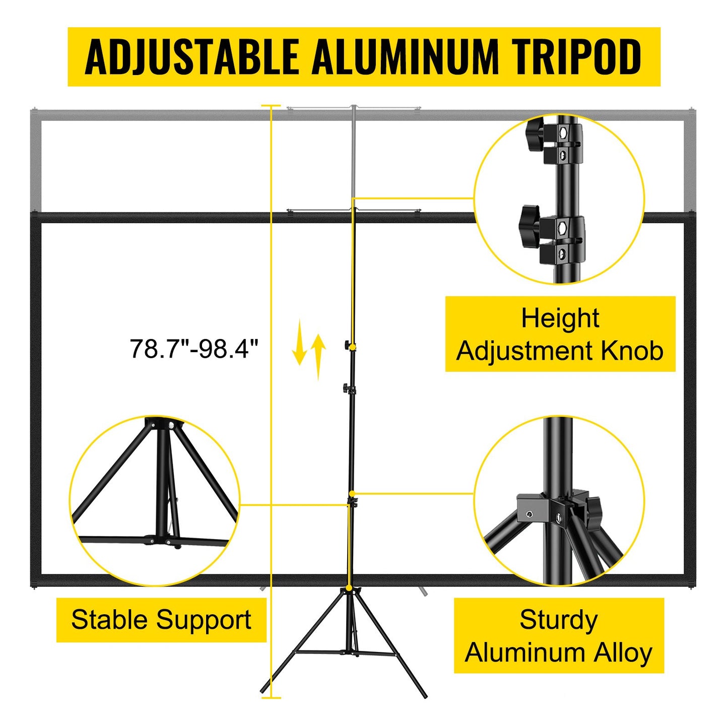 Tripod Projector Screen with Stand 70 inch 16:9 4K HD Projection
