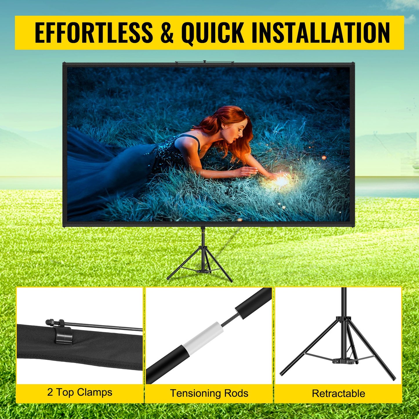 Tripod Projector Screen with Stand 70 inch 16:9 4K HD Projection