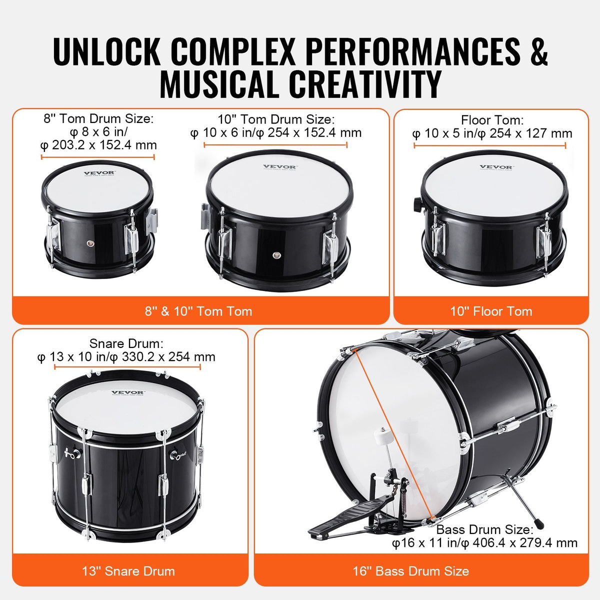 VEVOR Kids Drum Set, 5-Piece, 16 in Beginner Full Drum Set with Bass