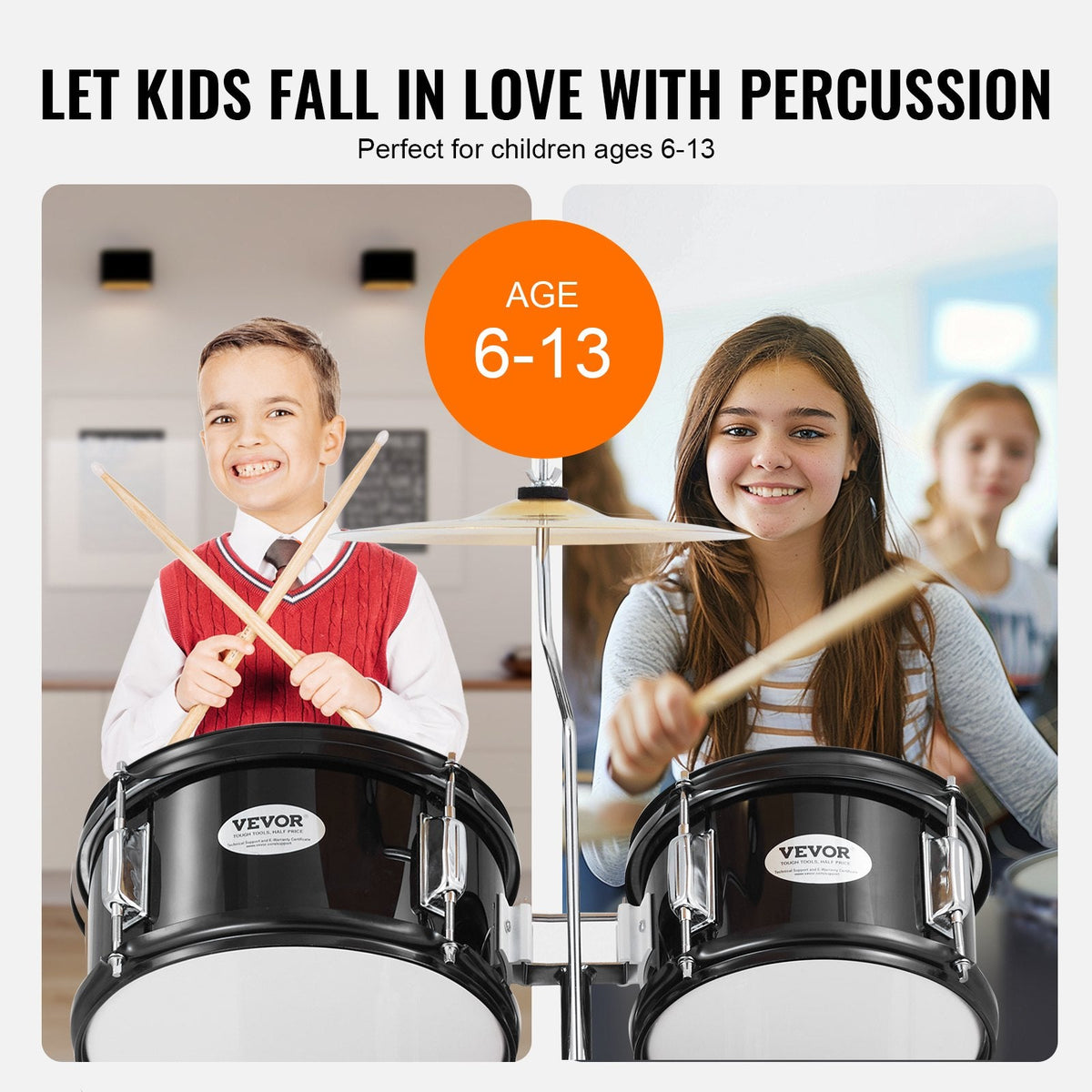 VEVOR Kids Drum Set, 5-Piece, 16 in Beginner Full Drum Set with Bass