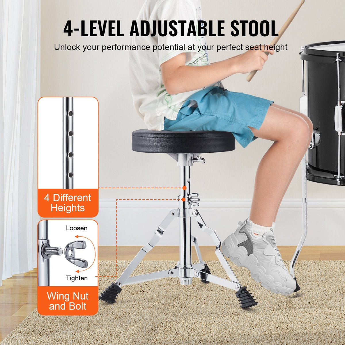 VEVOR Kids Drum Set, 5-Piece, 16 in Beginner Full Drum Set with Bass