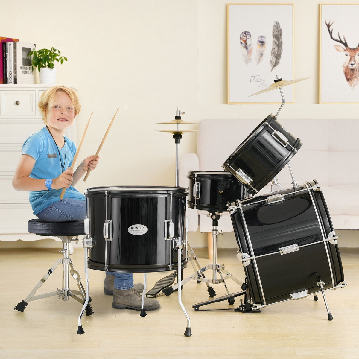 VEVOR Kids Drum Set, 5-Piece, 16 in Beginner Full Drum Set with Bass