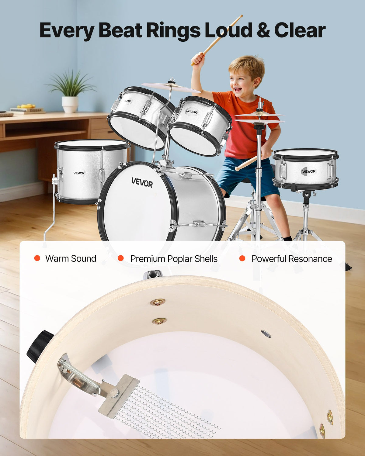 Kids Drum Set, 5-Piece 16 in / 406.4 mm Junior Drum Sets, Beginner