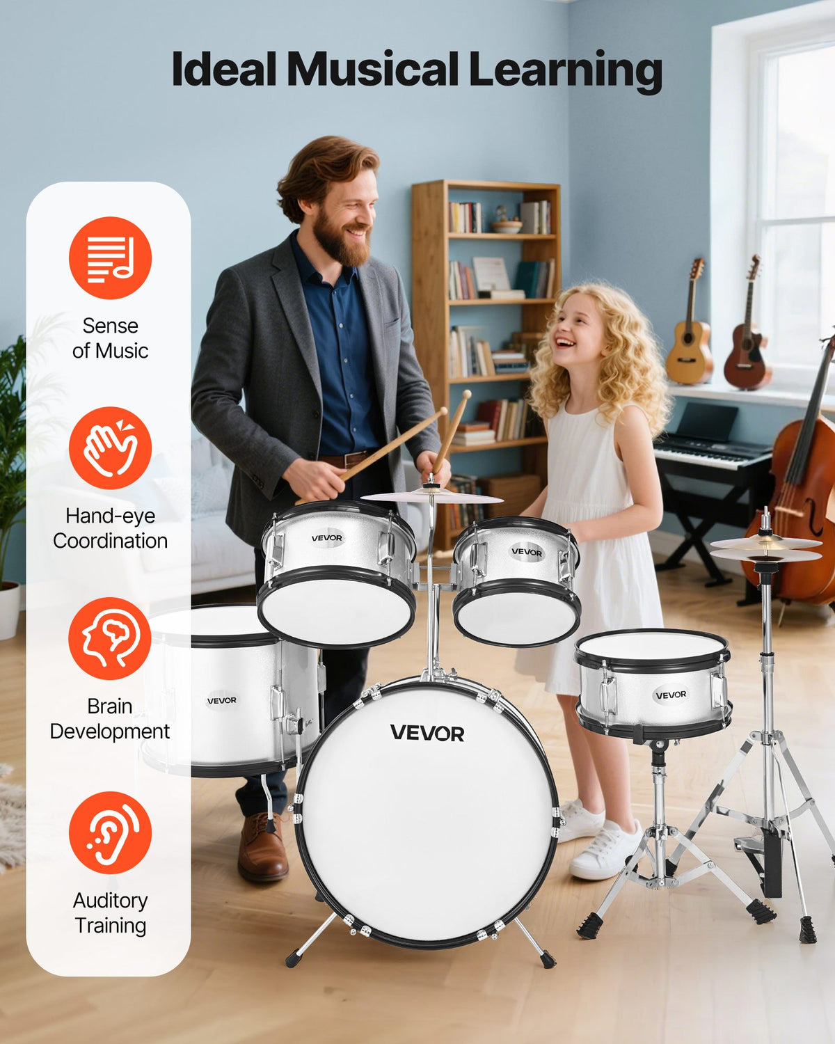 Kids Drum Set, 5-Piece 16 in / 406.4 mm Junior Drum Sets, Beginner